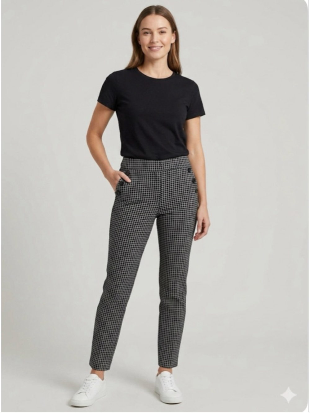 LOFT Black White Plaid Julie Ankle & Cropped Pants Size 4